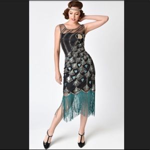 Unique Vintage Peacock Gatsby Dress